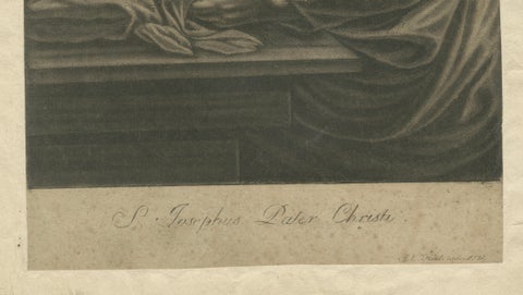 St. Joseph with the Christ Child, Antique Mezzotint, J.E.Haid Augsburg, ca.1799, close-up 5