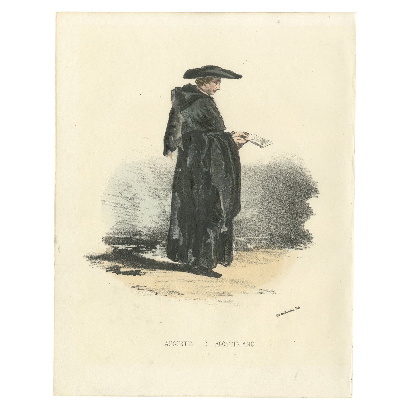 Augustin, 1862 Hand-Colored Lithograph of an Augustinian Monk