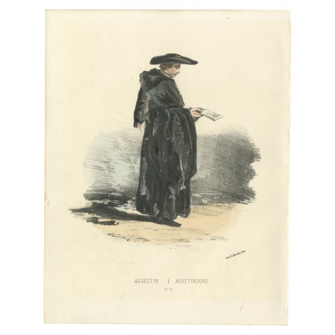 Augustin, 1862 Hand-Colored Lithograph of an Augustinian Monk