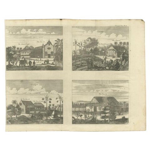Antique Print of various Churches on Ceylon or Nowadays Sri Lanka, 1704, view 2