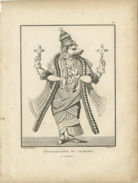 Historic 1806 Varaha Vishnu Boar Avatar Antique Print, Hindu Engraving, view 2