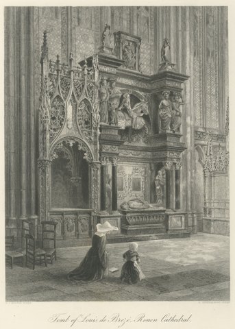 Tomb of Louis de Brézé, Rouen, Antique Steel Engraving after Hodson, circa 1877