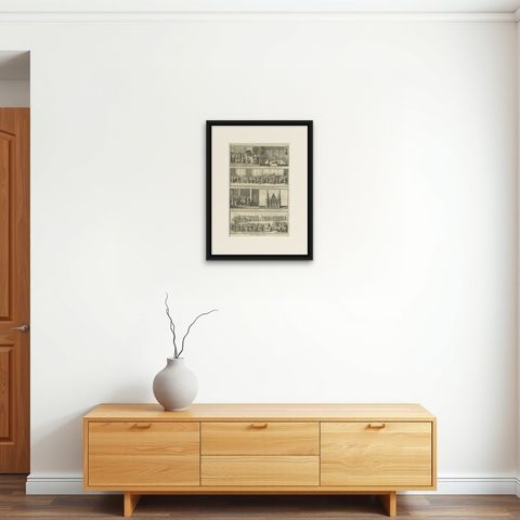 Antique Religion Print Showing Rituals & Ceremonies for the Death of a Pope 1724, shown framed on a wall, true to size