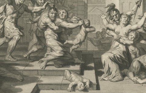 Massacre of the Innocents & Christ among the Doctors, Pieter Mortier, ca. 1700, close-up 5