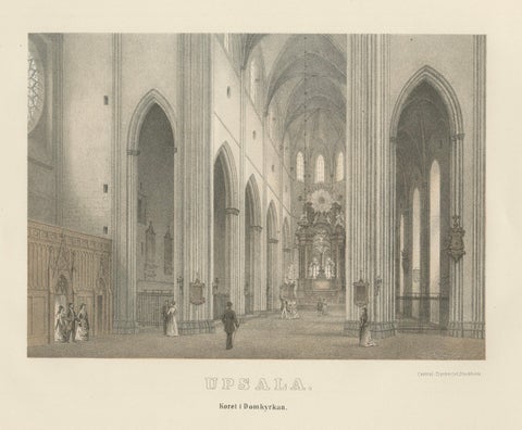 Uppsala Cathedral Choir Interior, Koret i Domkyrkan, Tinted Lithograph 1877, close-up 1