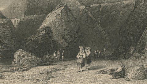 Antique Amalfi Coast Print, Capuchin Convent, Italian Coastal View, ca.1838, close-up 3