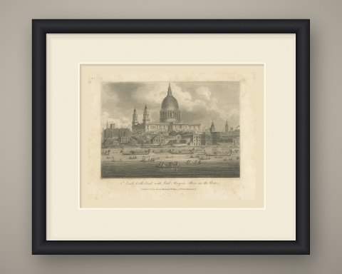 St Paul's Cathedral with the Lord Mayor's Show on the Thames, 1804, shown framed