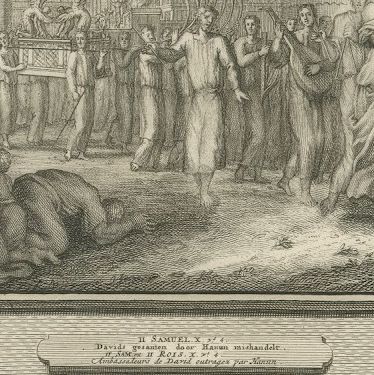 David Dances Before the Ark and Hanun Shames David's Envoys, Mortier, circa 1700, close-up 2