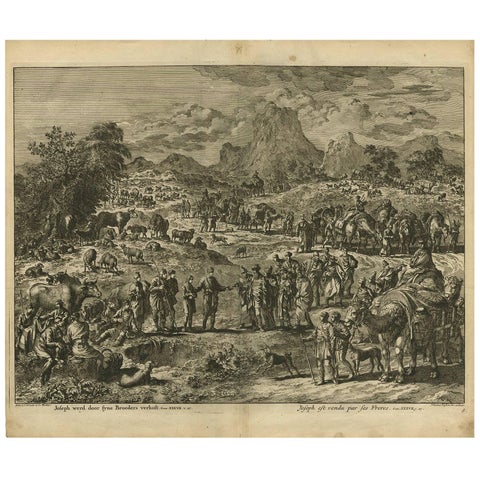 Antique Bible Print Joseph sold by his Brothers by J. Luyken, 1743
