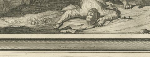 Prophecy at Bethel and the Prophet Slain by a Lion, Pieter Mortier, circa 1700, close-up 1
