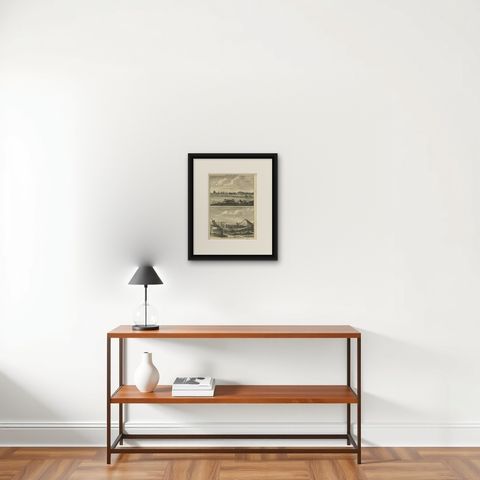 Antique Print of Tartar Tents, Wagon and a Tartar Church, 1714, shown framed on a wall, true to size
