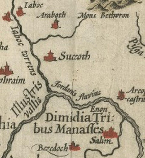 Holy Land Map, Terra Sancta Palestina, Hondius, Hand-Colored Engraving c.1620, close-up 5