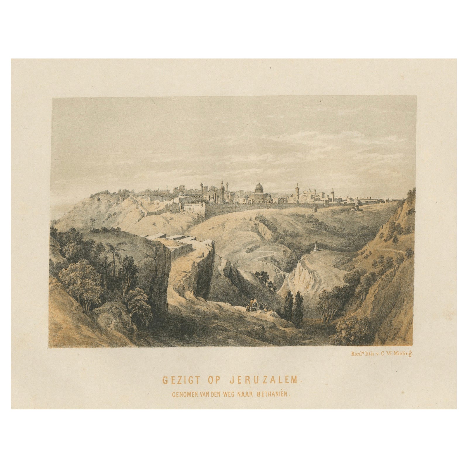 19th-Century Chromolithograph of Jerusalem, View from the Road to Bethany, 1862