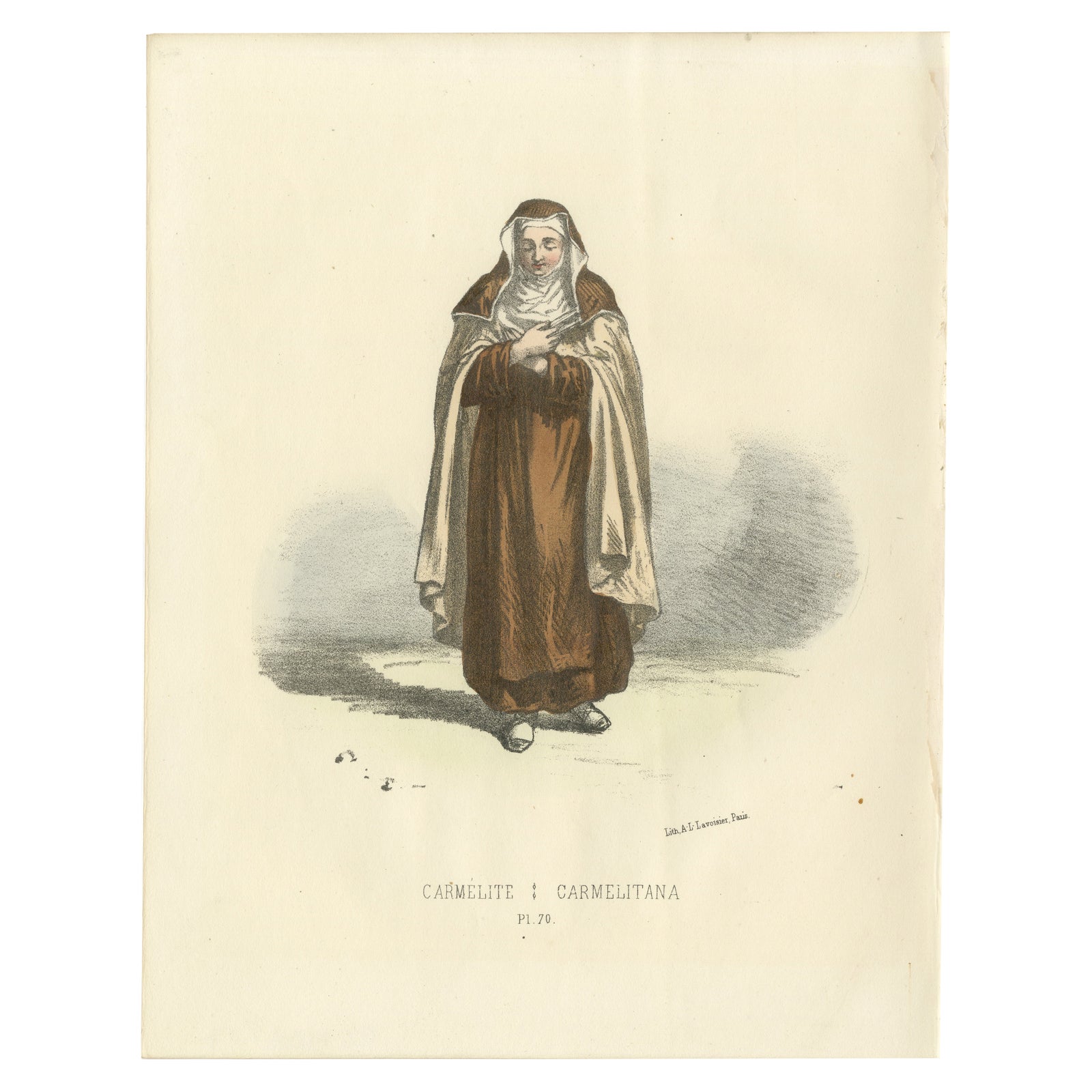 Carmélite, 1862 Hand-Colored Lithograph of a Carmelite Nun