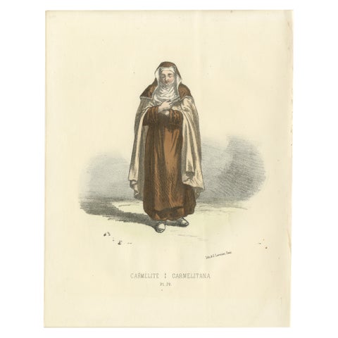 Carmélite, 1862 Hand-Colored Lithograph of a Carmelite Nun