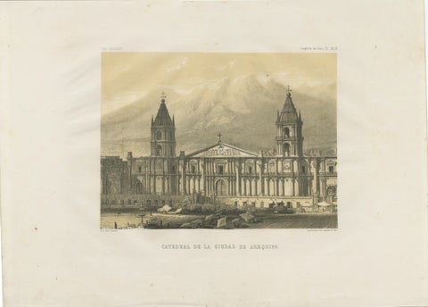 Cathedral of Arequipa Peru, Antique Architectural Lithograph c.1865, view 2