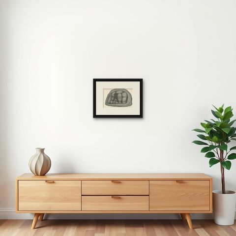 Islamic Relic Print The Black Stone of Mecca, 1863 Dutch Lithograph, shown framed on a wall, true to size