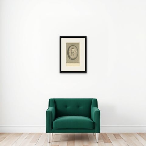 Antique Engraving of Brahma, the Hindu Creator God, 1723, shown framed on a wall, true to size