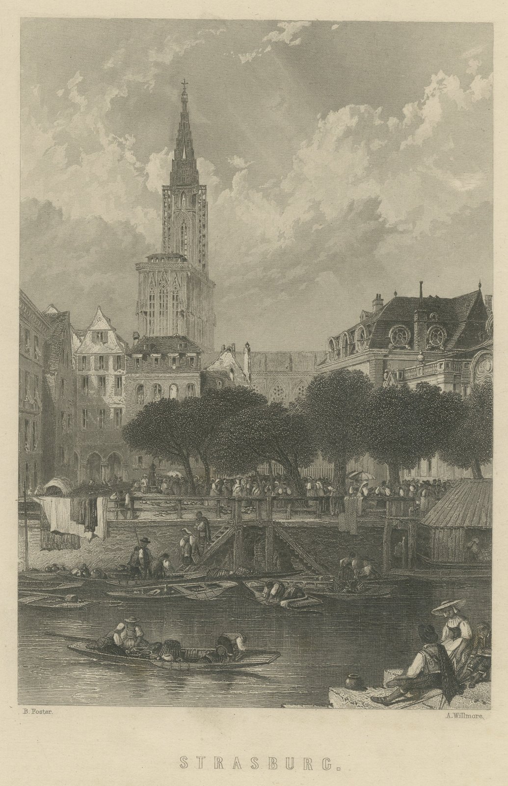 Strasburg Cathedral, Alsace, Steel Engraving after B. Foster, circa 1865