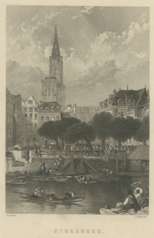 Strasburg Cathedral, Alsace, Steel Engraving after B. Foster, circa 1865