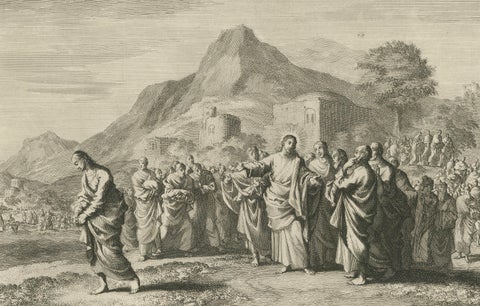 Antique Biblical Engravings, The Rich Young Man & Christ Teaching Jews, c.1700, close-up 3