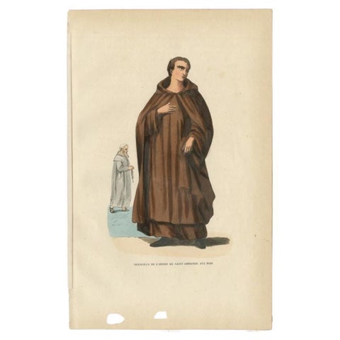 Antique Print of a Monk of the Order of Saint Ambrose, 1845, view 2