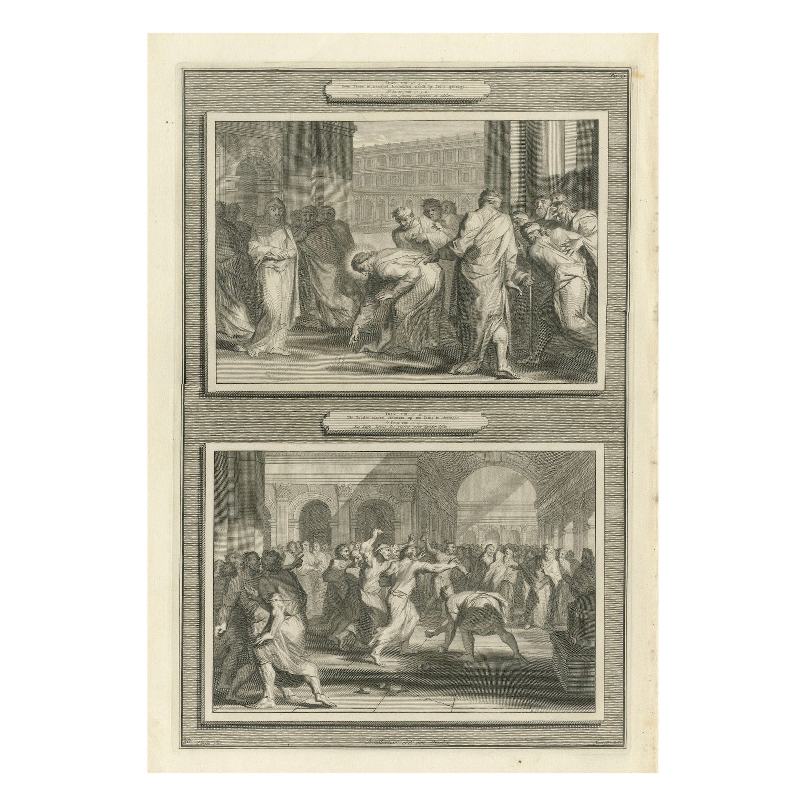 Biblical Engravings, Christ, The Adulterous Woman & The Stoning of Stephen 1700