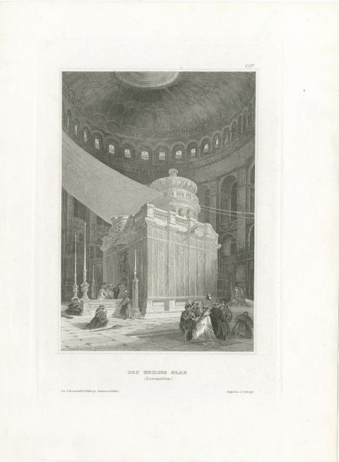 The Holy Sepulchre, Jerusalem, Antique Interior View of the Rotunda, circa 1850, view 2