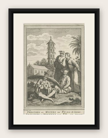 Antique Print of Monks of Fo in China 1749, shown framed