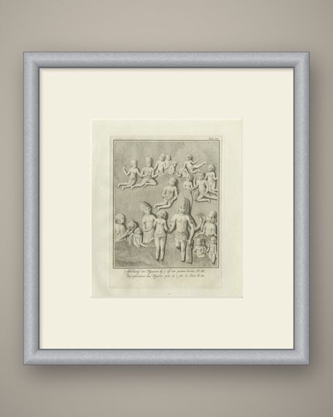 Elephanta Cave Sculpture at Station 7, Antique Niebuhr Print, 1780, shown framed