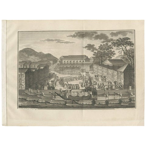 Nagasaki Japan Procession, Antique Engraving, 1812