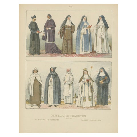 Catholic Religious Costume Study, Hand-Colored Print, Published ca.1880