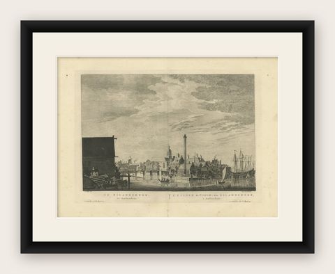Antique Church Print of the 'Eilandskerk' in Amsterdam by Maaskamp, 1805, shown framed