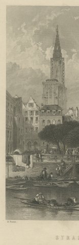 Strasburg Cathedral, Alsace, Steel Engraving after B. Foster, circa 1865, close-up 1