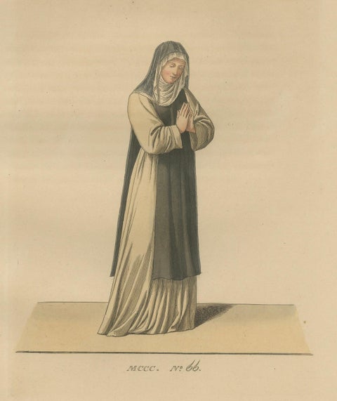 Servant, Dominican Nun and Young Lady in Traditional Italian Dress, 1845 Print, close-up 3