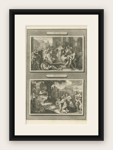 Christ Healing the Sick and Preaching the Sermon on the Mount, P. Mortier, 1700, shown framed