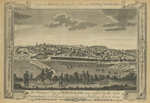 Antique View of Jerusalem Holy Land Engraving, Millar Geography, ca. 1760, close-up 1