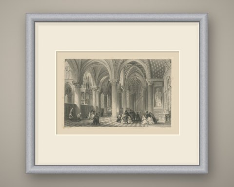 Virgin Chapel, Saint Denis Abbey, Antique Engraving after Allom, circa 1845, shown framed