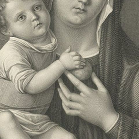 Antique Print of Mary Holding Jesus Christ, C.1880, close-up 3