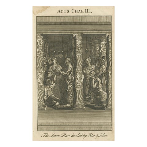 Peter & John Heal the Lame Man, Acts III Engraving c.1735