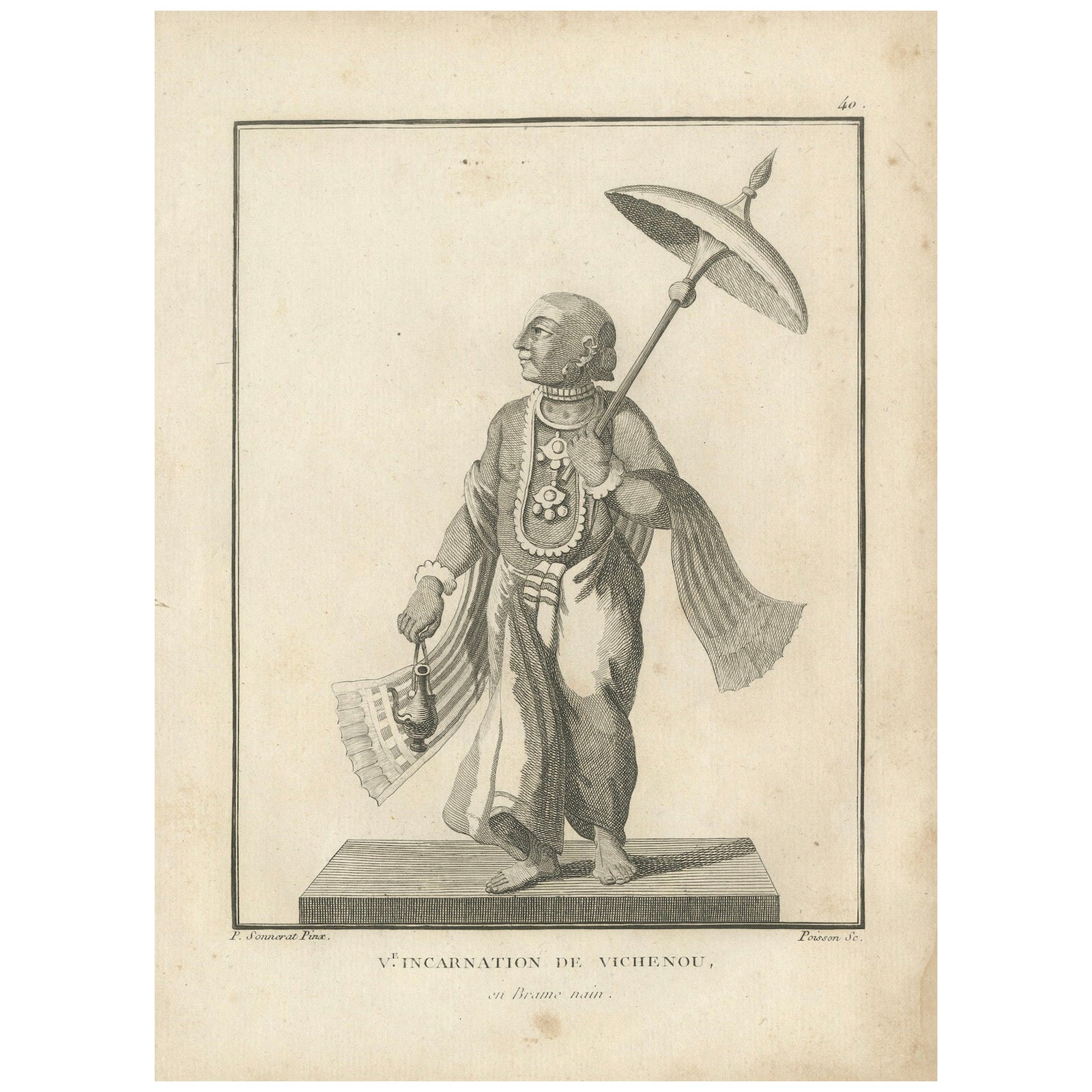 Unique 1806 Vamana Vishnu Dwarf Avatar Antique Print, Hindu Engraving