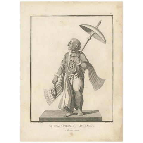 Unique 1806 Vamana Vishnu Dwarf Avatar Antique Print, Hindu Engraving
