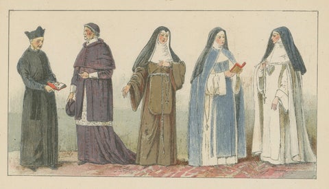 Catholic Religious Costume Study, Hand-Colored Print, Published ca.1880, close-up 2