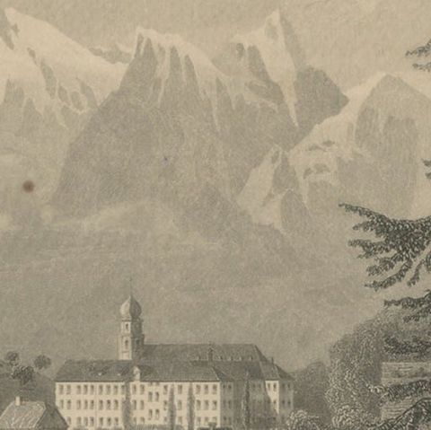 Antique Print of the Village and Monastery of Pfäfers, Switzerland, close-up 1