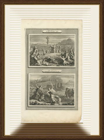 The Brazen Serpent and Balaam's Ass Stopped by the Angel, Mortier circa 1700, shown framed