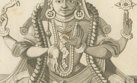 Historic 1806 Shiva and Vishnu Harihara Antique Print, Hindu Deity Engraving, close-up 3