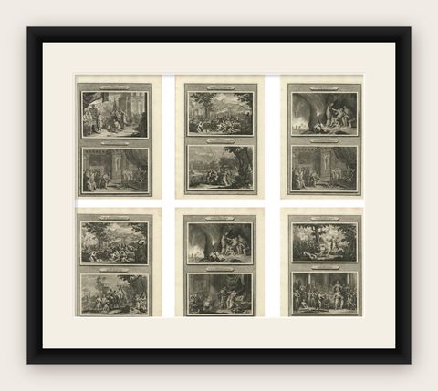 Antique Bible Print Set, Genesis & Exodus Scenes, Mortier c.1700, shown framed