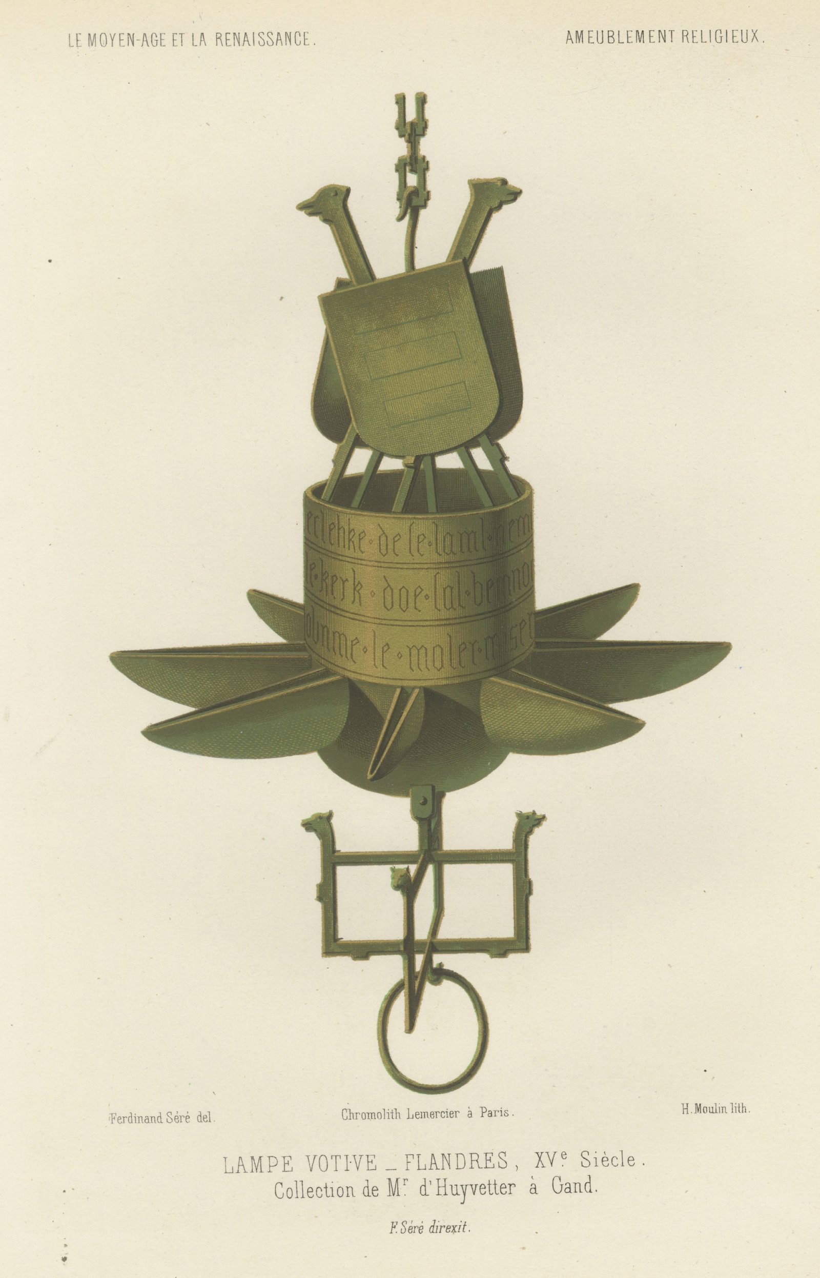 Flemish Votive Lamp, Fifteenth Century, Antique Print, 1851