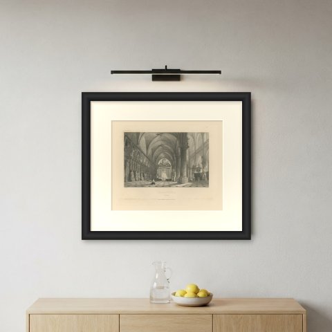 Church of St. Paul, Antwerp, Interior, Steel Engraving after T. Allom, c. 1850, shown framed on a wall, true to size