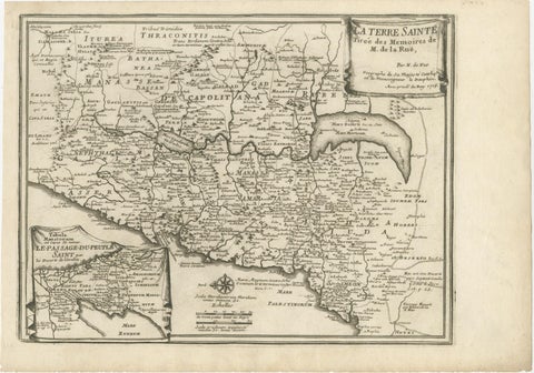 Antique Biblical Holy Land Map, Jerusalem, Palestine & Levant, De Fer 1703, view 4